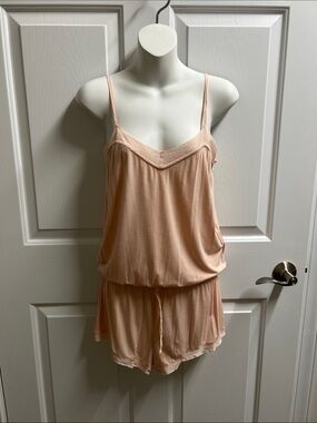 Sunday Peach Spaghetti Strap Lounge Romper size small S spandex NWOT